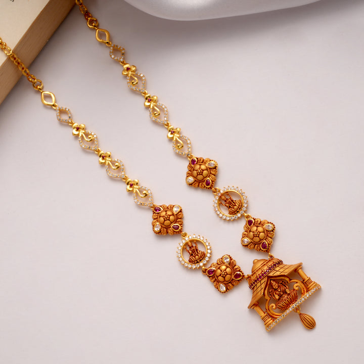 Temple Inspired Lakshmi Ruby Golden Necklace Set
