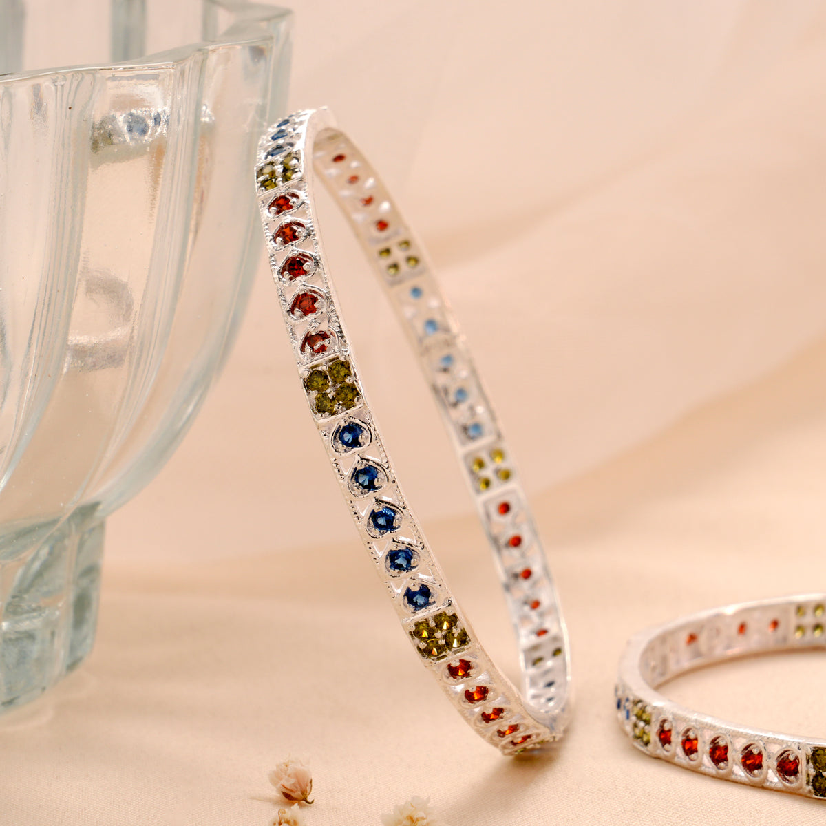 Classy Multi Gemstone Silver Bangle