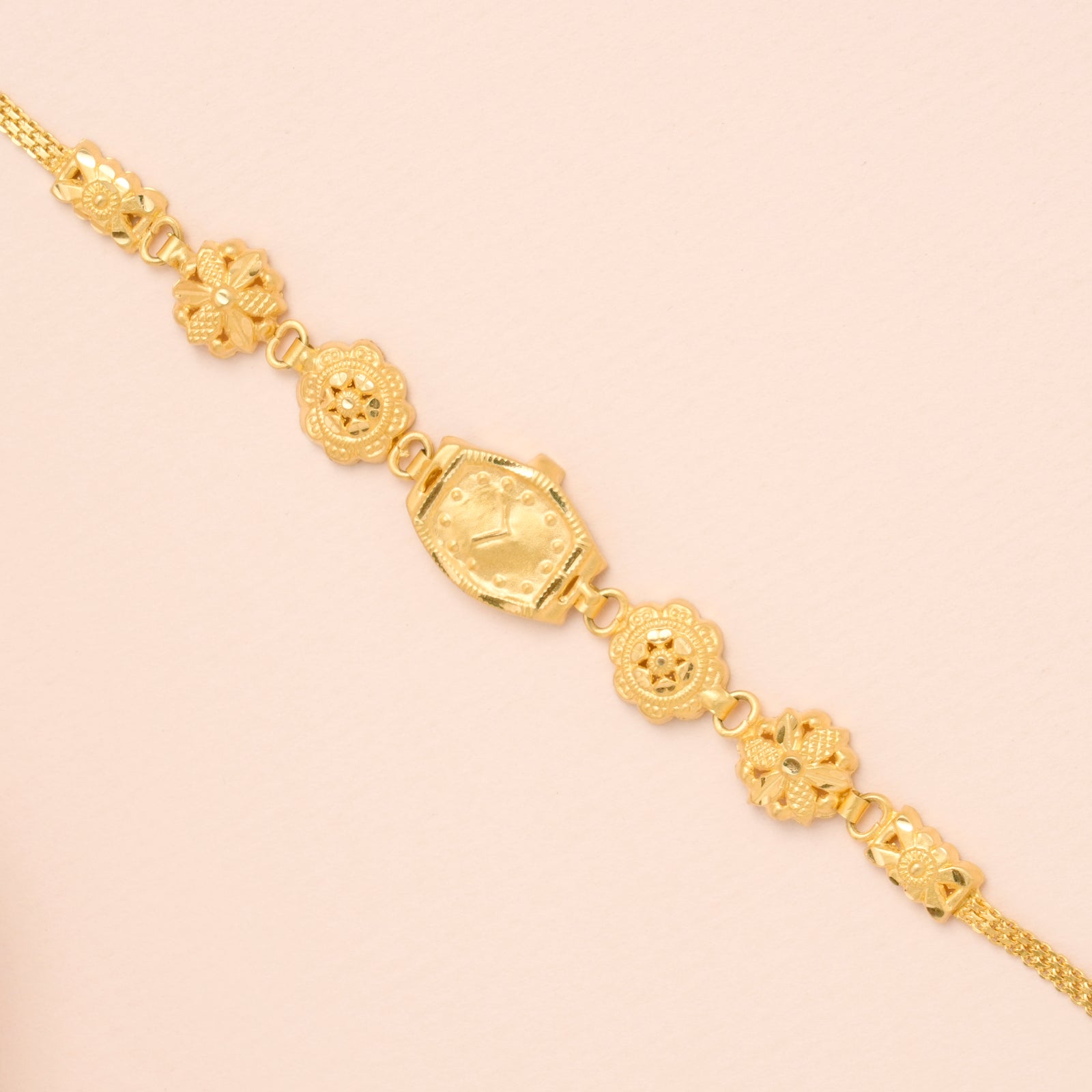Elite Watch Design with Floral Pattern Gold Bracelet