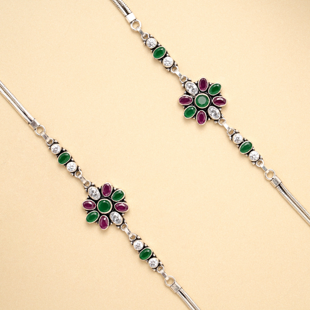 Silver Floral Symphony Antique Anklet