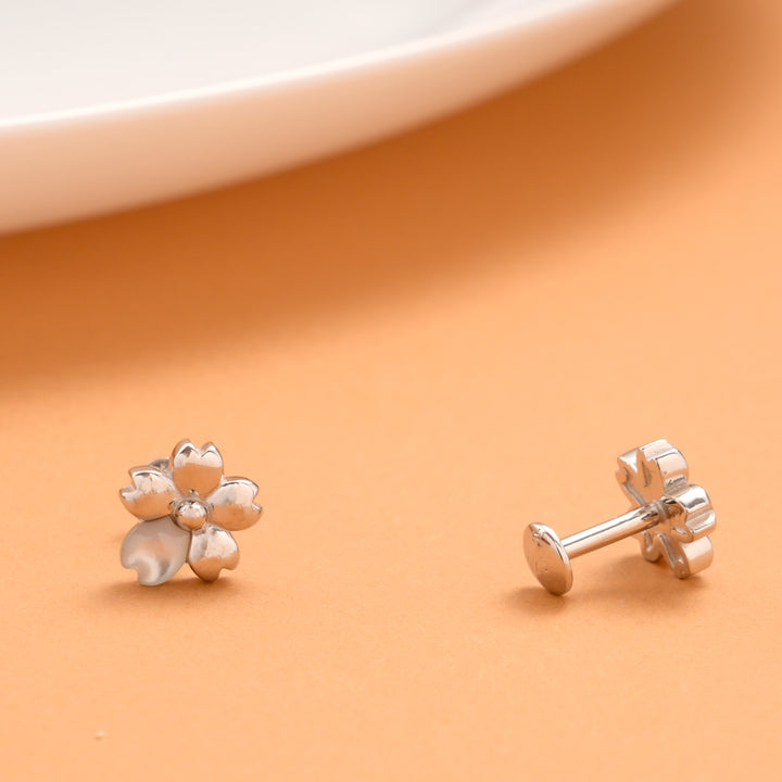 Elegant Floral Silver Stud
