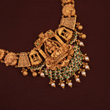 Temple Style Lakshmi Design Pearl Drop Gold Necklace