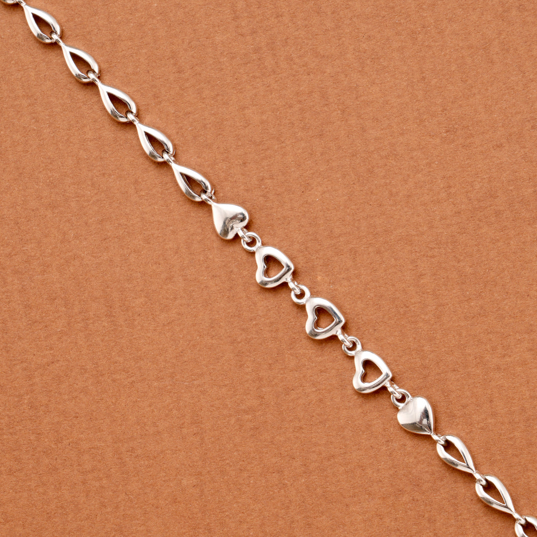 Unique Silver Teardrop and Heart Link Bracelet