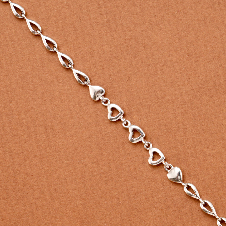 Unique Silver Teardrop and Heart Link Bracelet