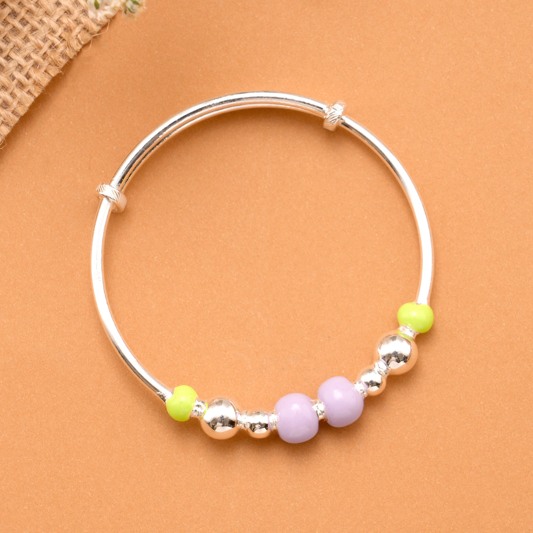 Lime Green & Lavender Bead Baby Silver Bangle