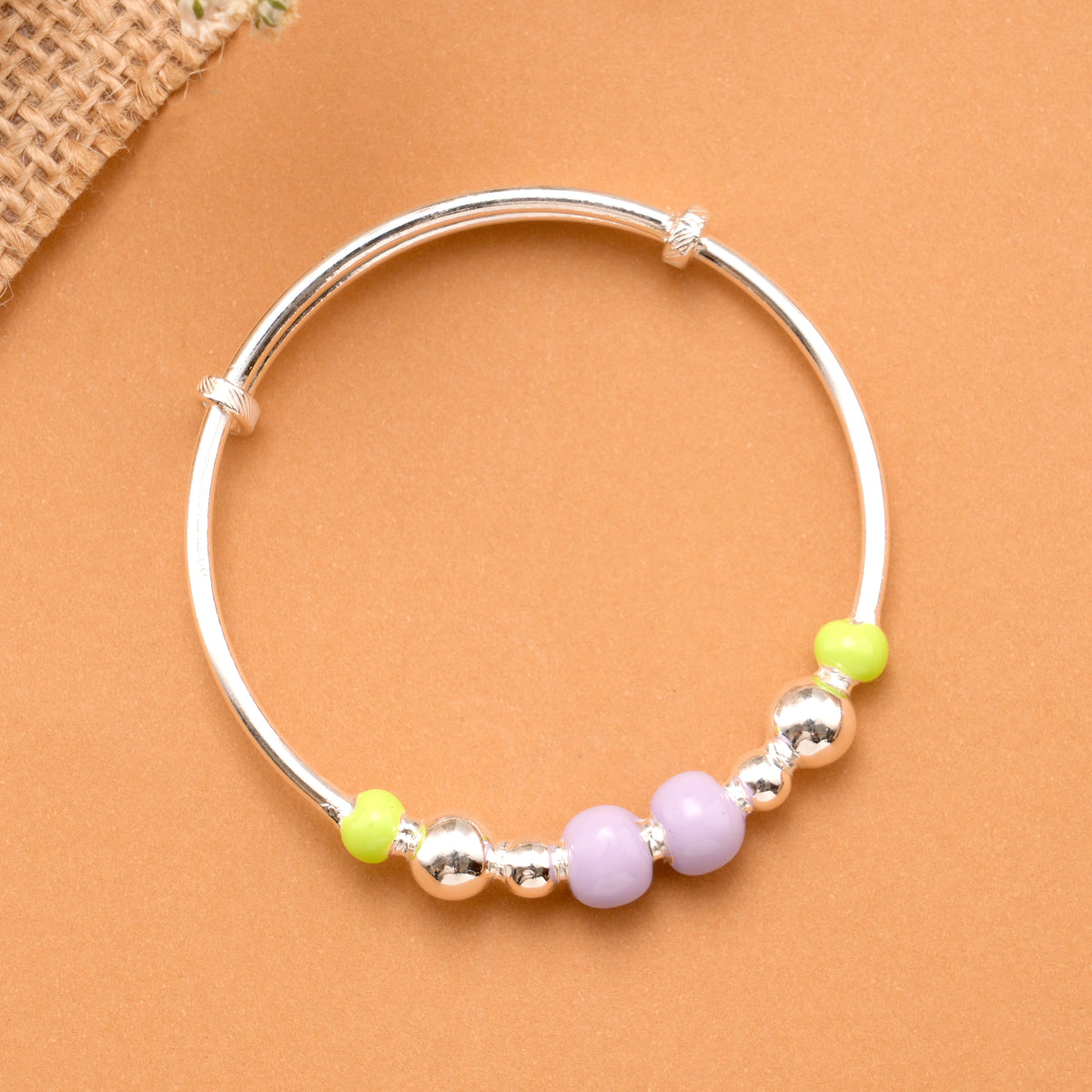 Lime Green & Lavender Bead Baby Silver Bangle
