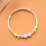 Lime Green & Lavender Bead Baby Silver Bangle