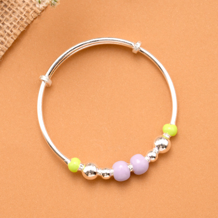 Lime Green & Lavender Bead Baby Silver Bangle