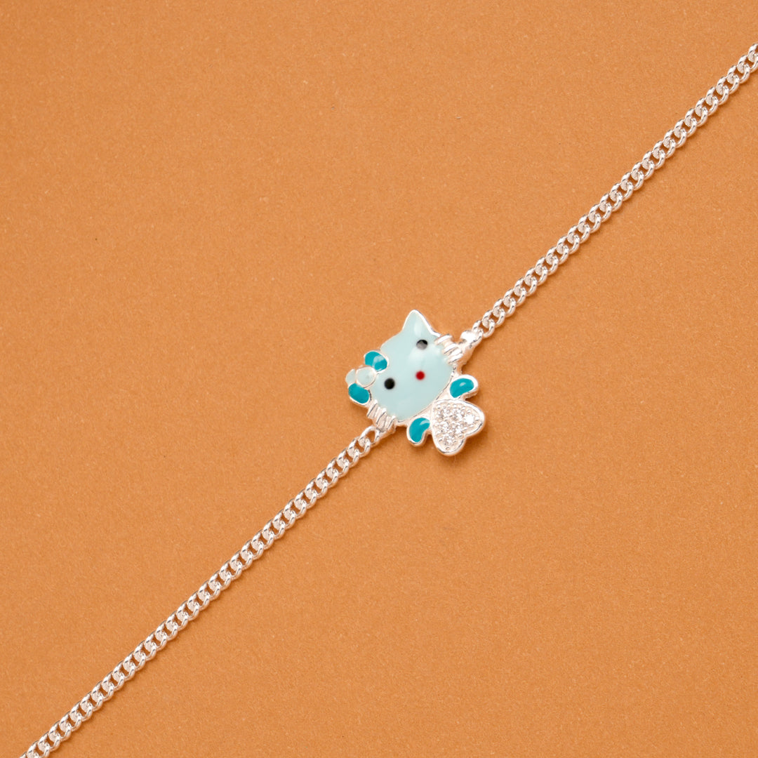 Tiny Blue Enamel Hello Kitty Silver Baby Bracelet