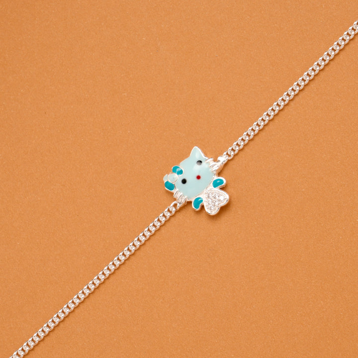Tiny Blue Enamel Hello Kitty Silver Baby Bracelet