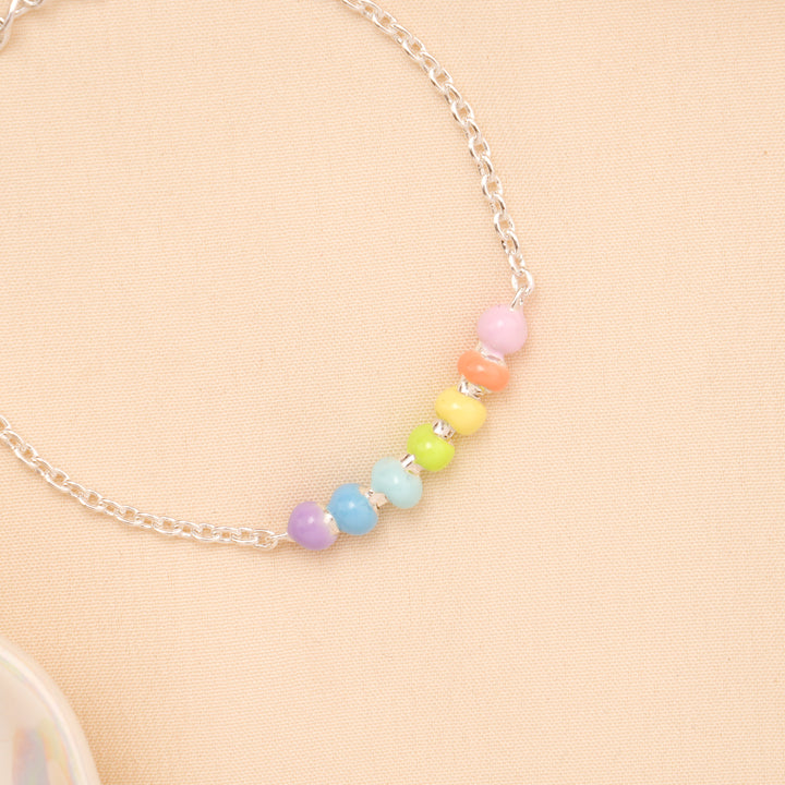Rainbow Multi Color Bead Baby Silver Bracelet