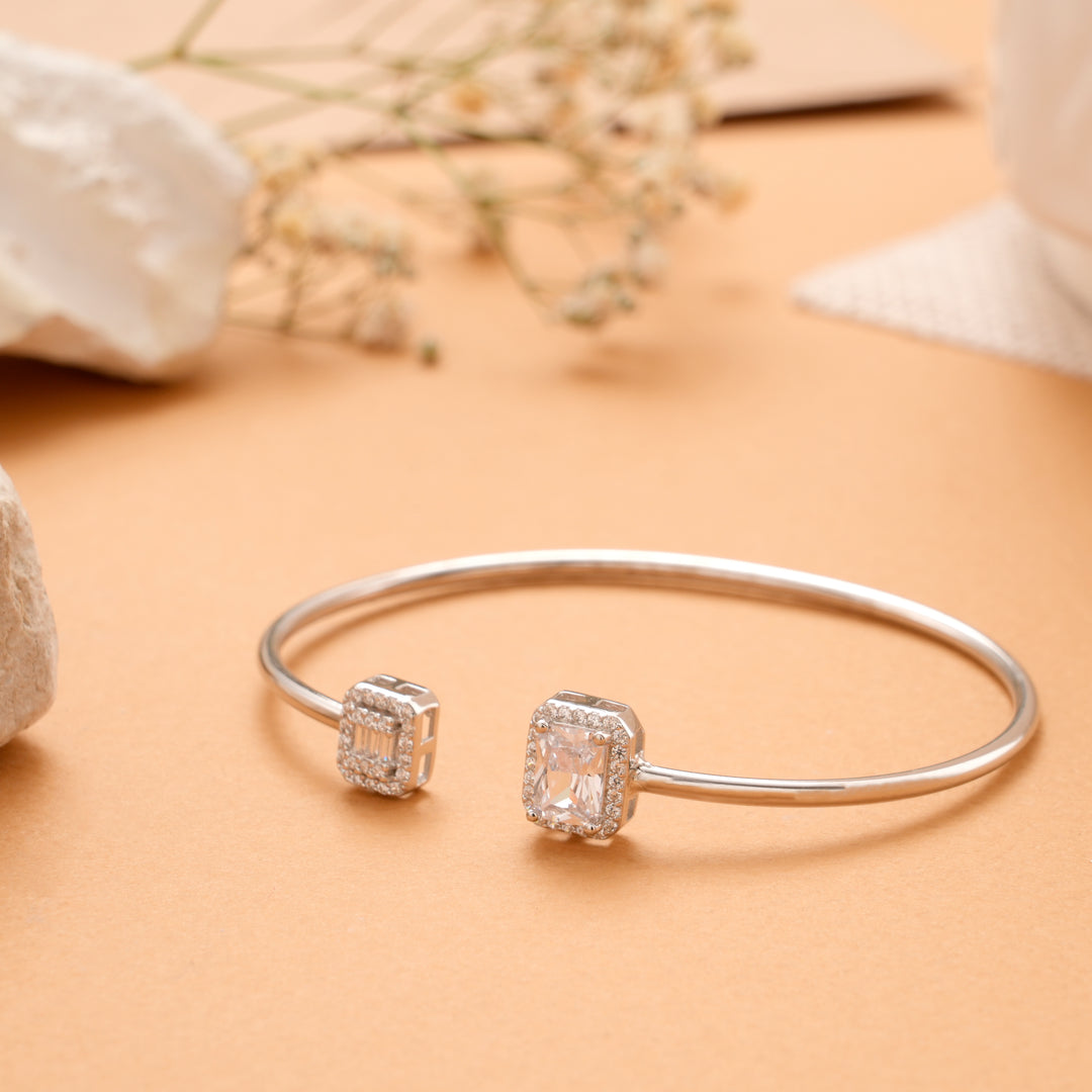 Double Rectangular Zircon Silver Kada