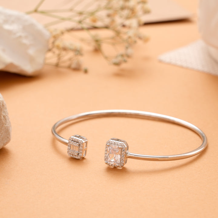Double Rectangular Zircon Silver Kada