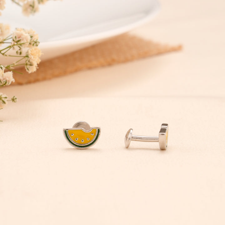 Yellow Watermelon Slice Enamel Silver Stud