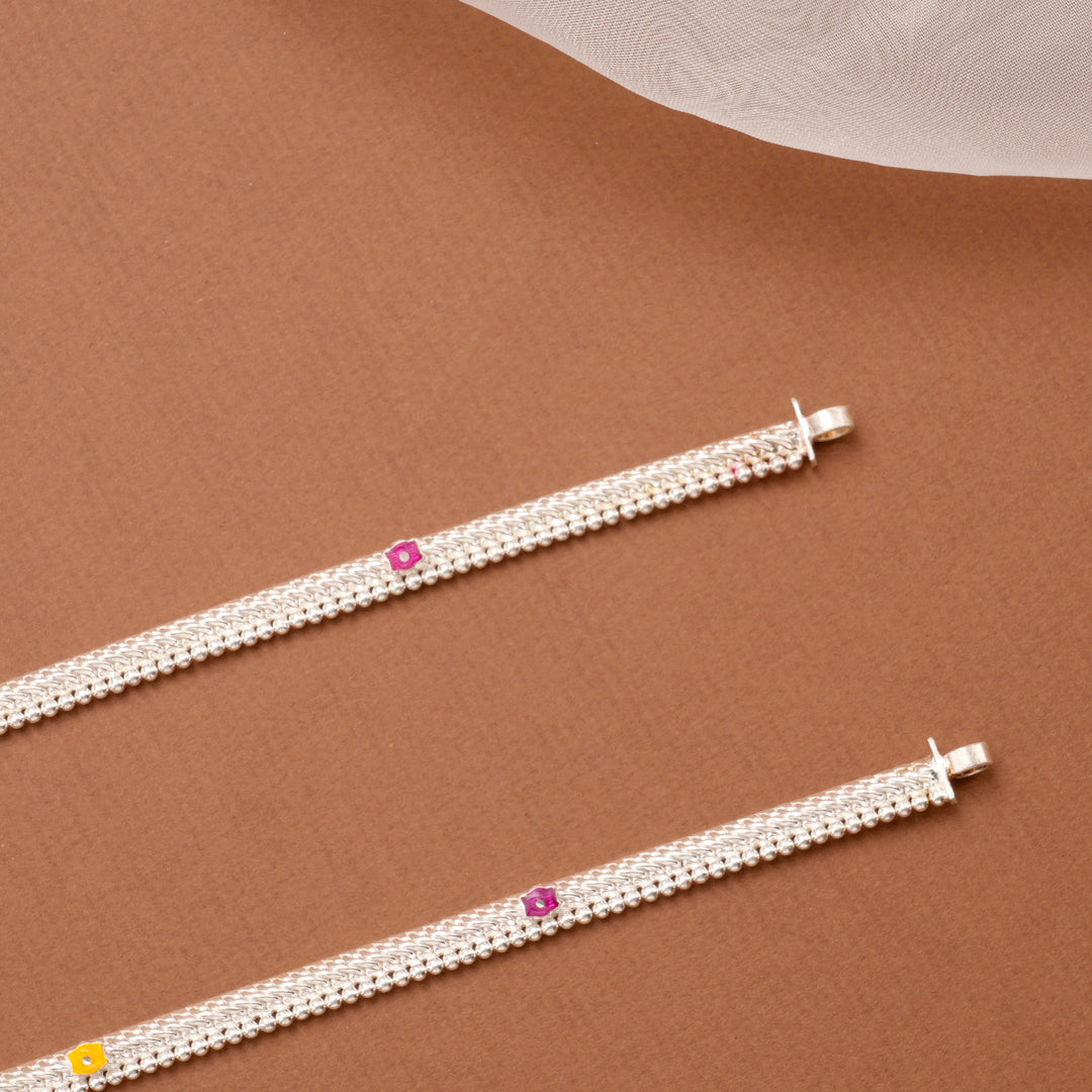 Elegant Enamel Link Silver Anklet