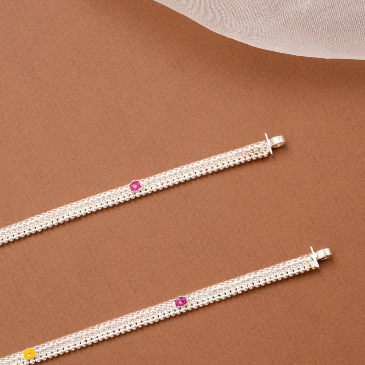 Elegant Enamel Link Silver Anklet