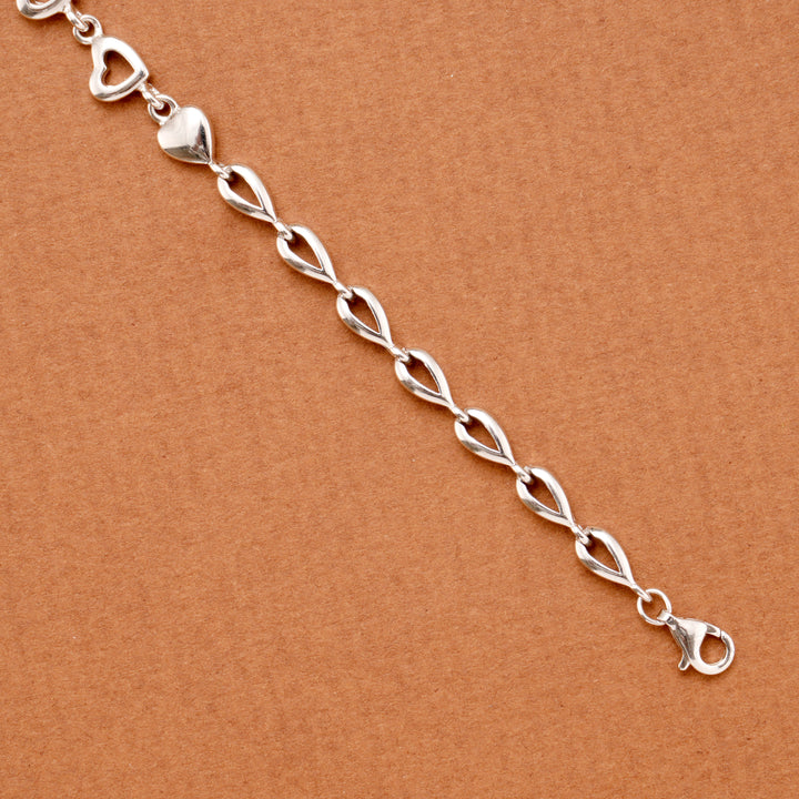 Unique Silver Teardrop and Heart Link Bracelet
