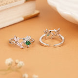 Tiny Green Stone Hummingbird Silver Toe Ring