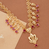 Square Ruby Stone Floral Golden Necklace Set