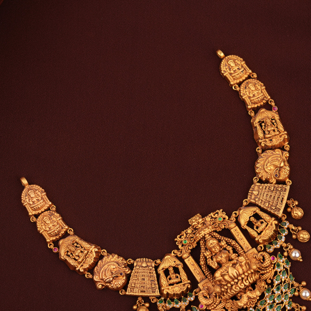 Temple Style Lakshmi Design Pearl Drop Gold Necklace