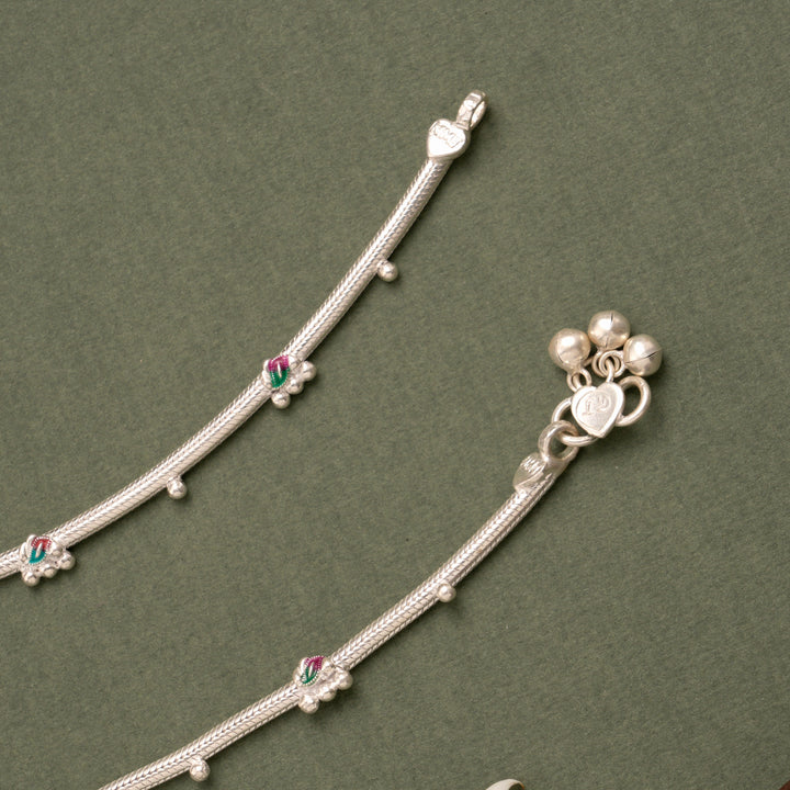 Enamel Charm with Balls Silver Anklet