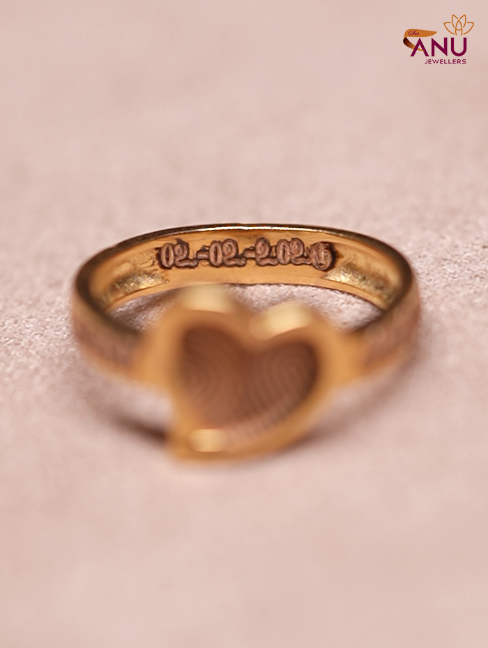 Single Fingerprint Heart with Double  Name Ring