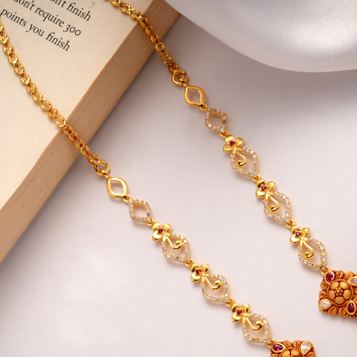 Temple Inspired Lakshmi Ruby Golden Necklace Set