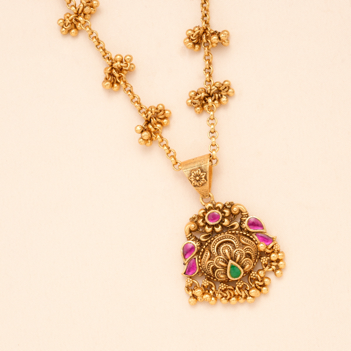 Antique Ruby Peacock Pendant Golden Necklace Set