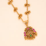 Antique Ruby Peacock Pendant Golden Necklace Set