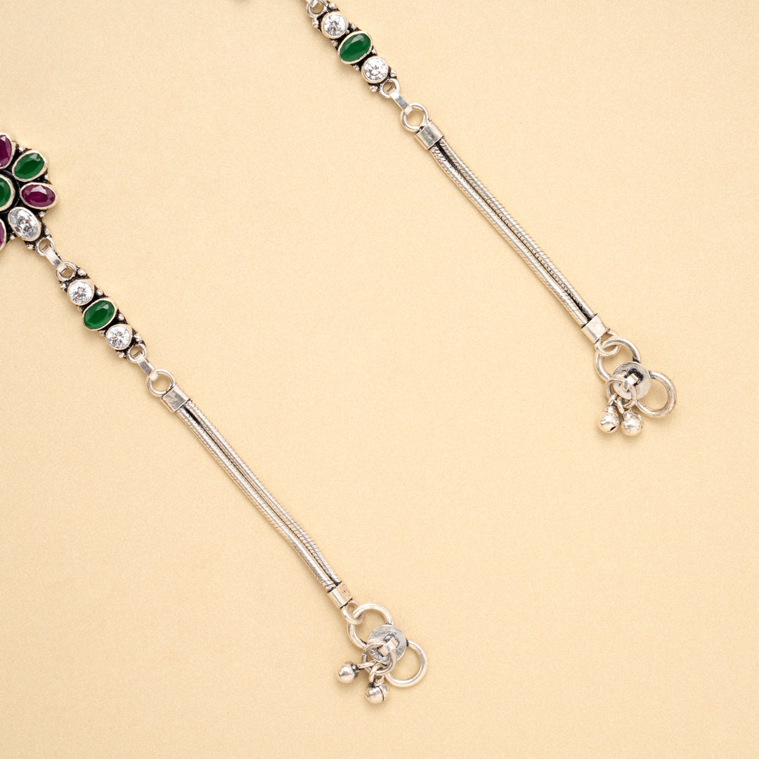 Silver Floral Symphony Antique Anklet