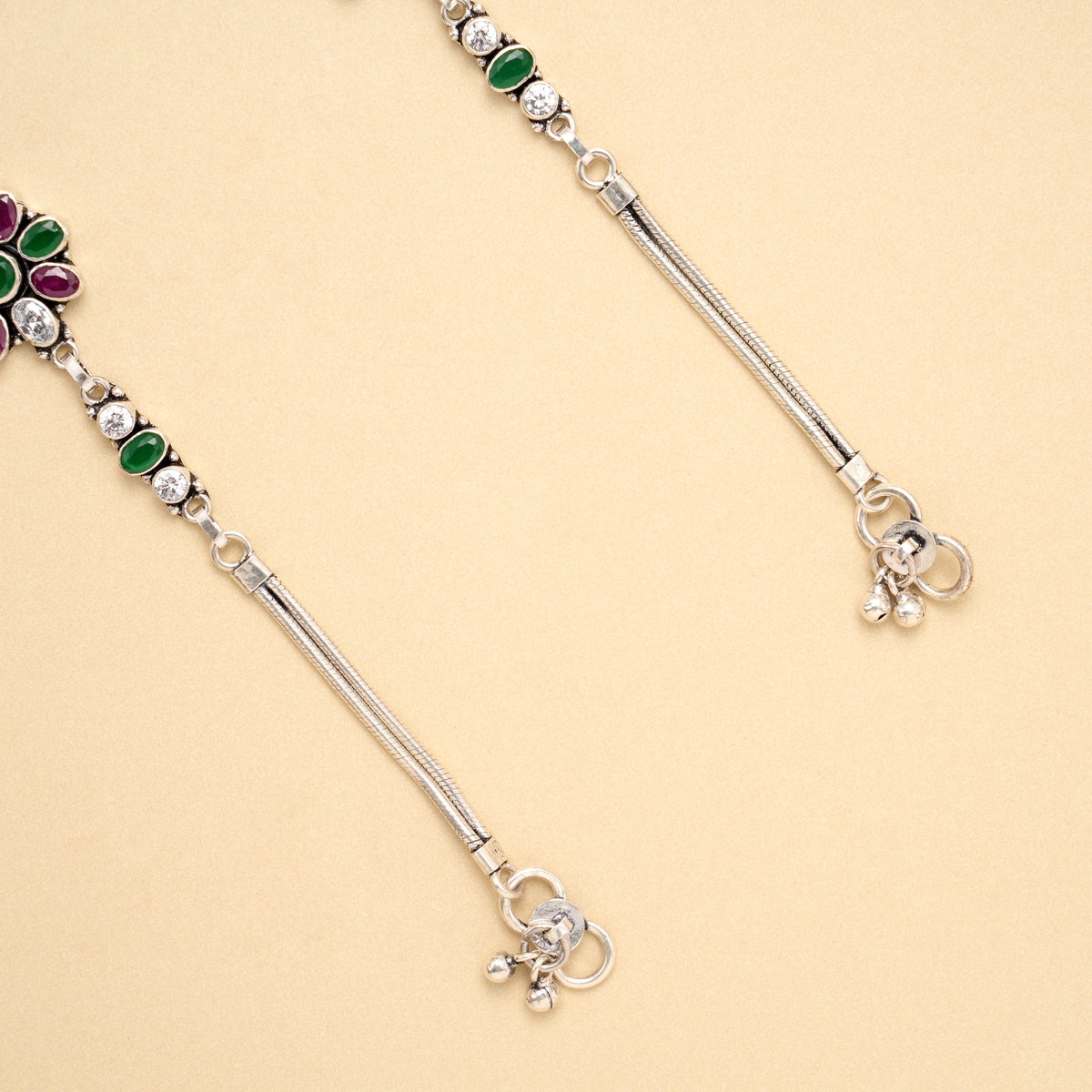Silver Floral Symphony Antique Anklet