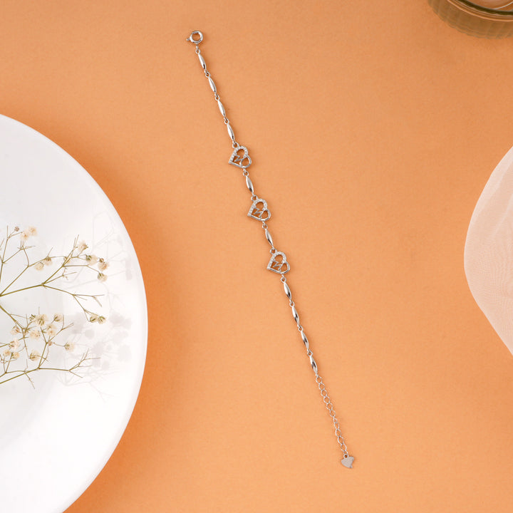 Stylish Heart Shape Silver Bracelet