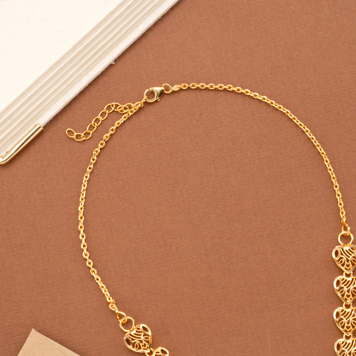 Square Ruby Stone Floral Golden Necklace Set