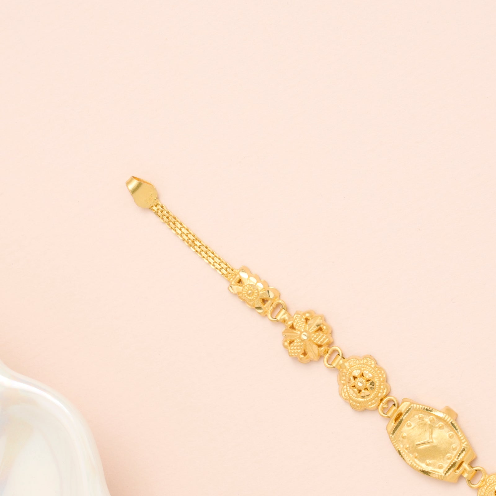 Elite Watch Design with Floral Pattern Gold Bracelet