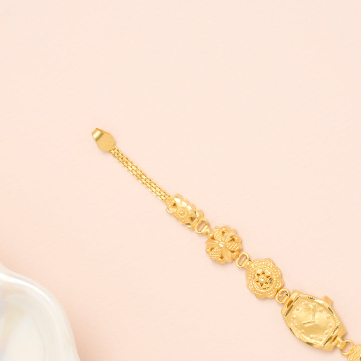Elite Watch Design with Floral Pattern Gold Bracelet