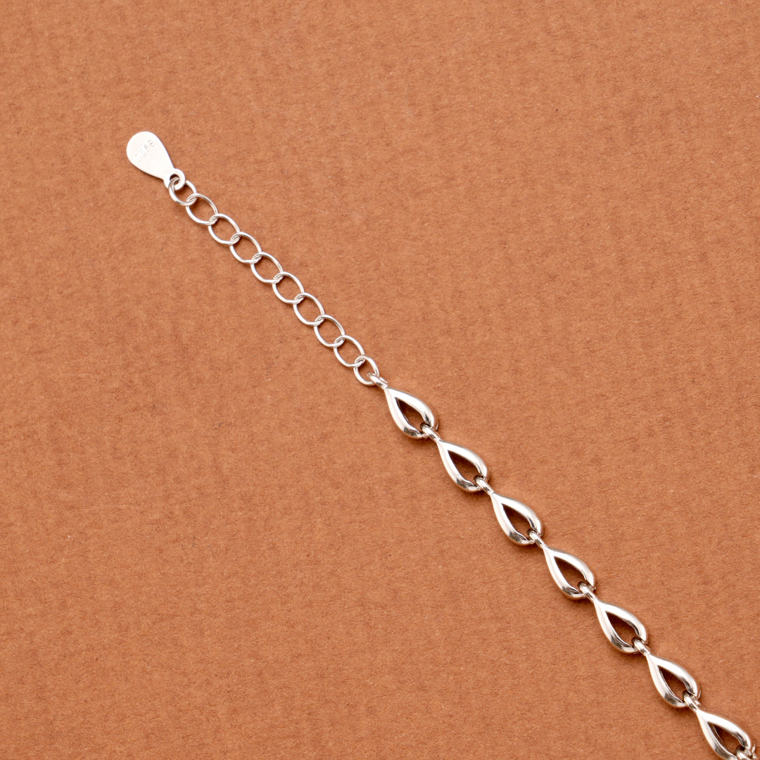 Unique Silver Teardrop and Heart Link Bracelet