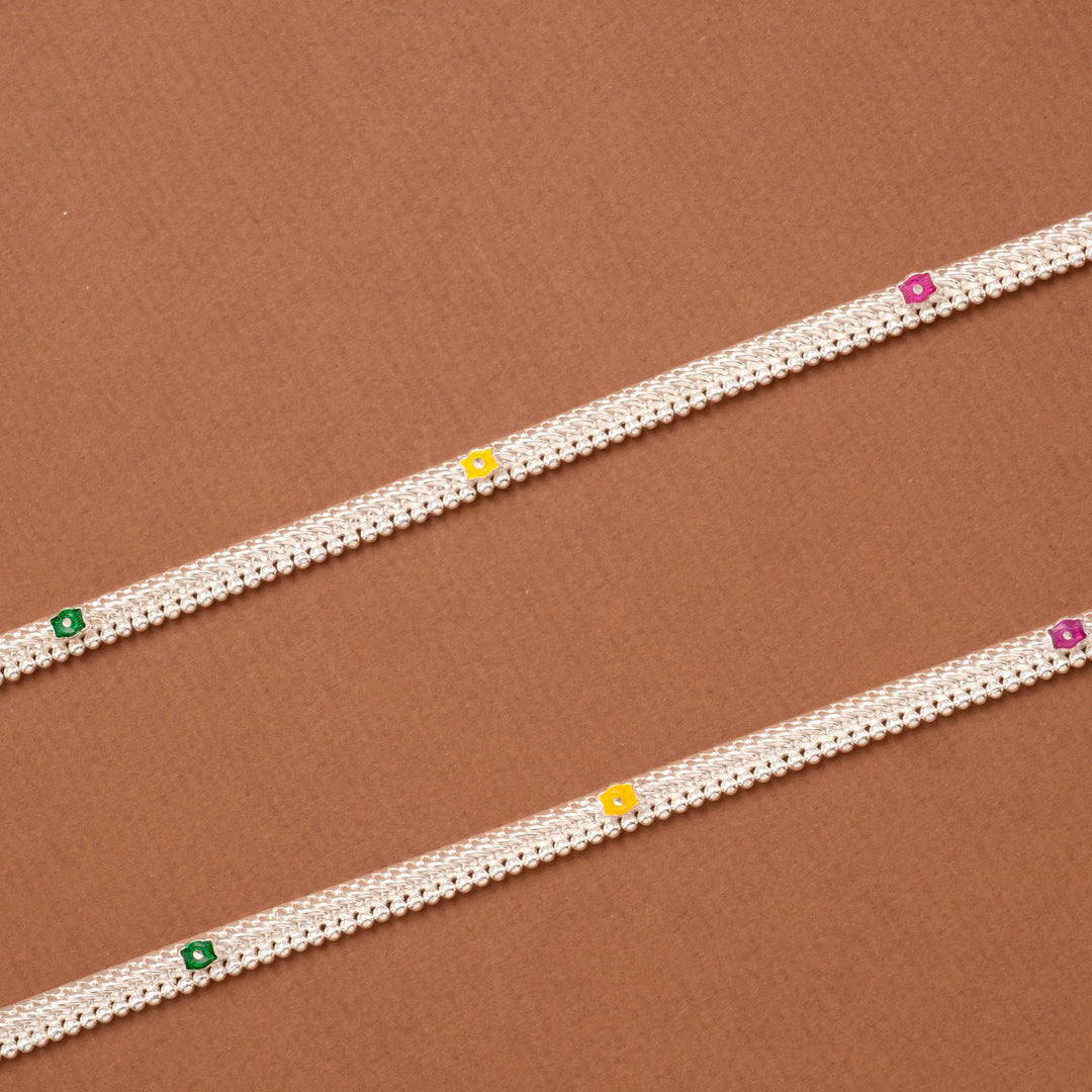 Elegant Enamel Link Silver Anklet
