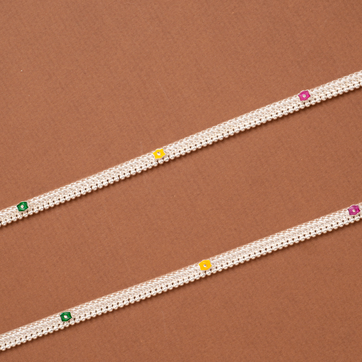 Elegant Enamel Link Silver Anklet