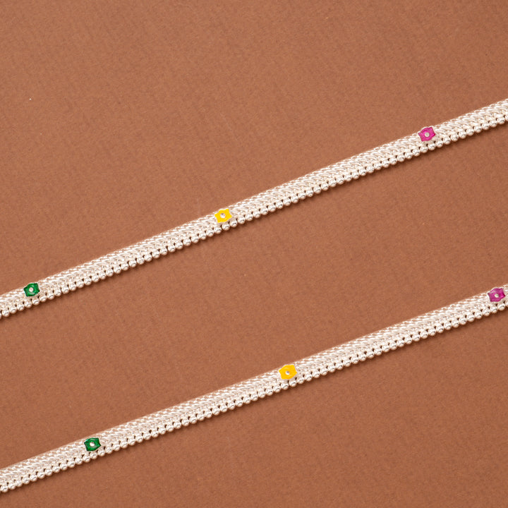 Elegant Enamel Link Silver Anklet