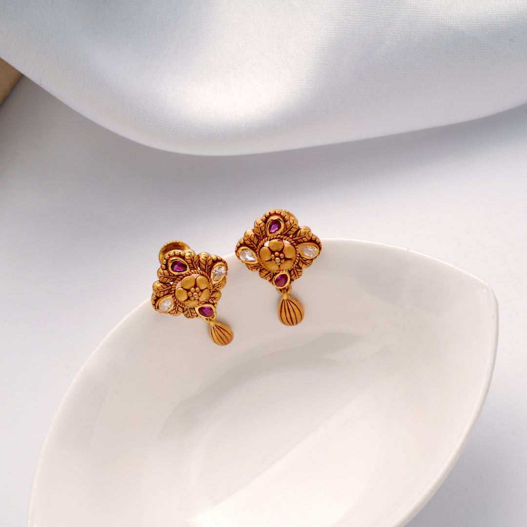 Temple Inspired Lakshmi Ruby Golden Necklace Set