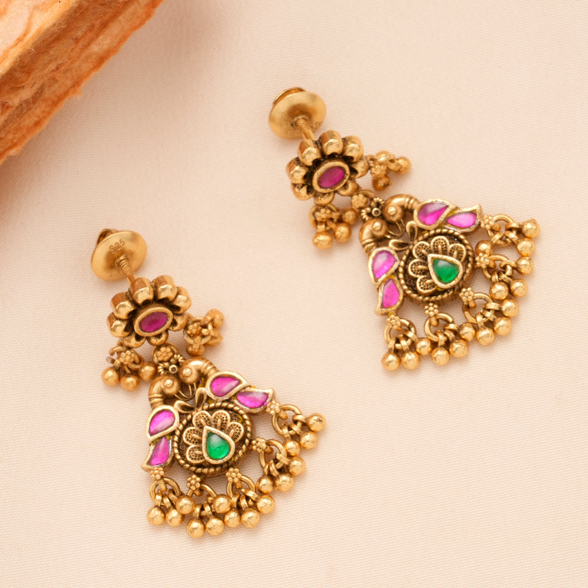 Antique Ruby Peacock Pendant Golden Necklace Set