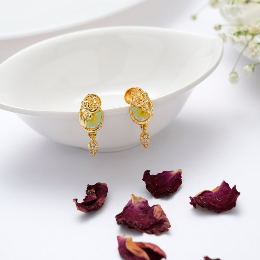 Peacock Design Enamel Leaf Drop Earring