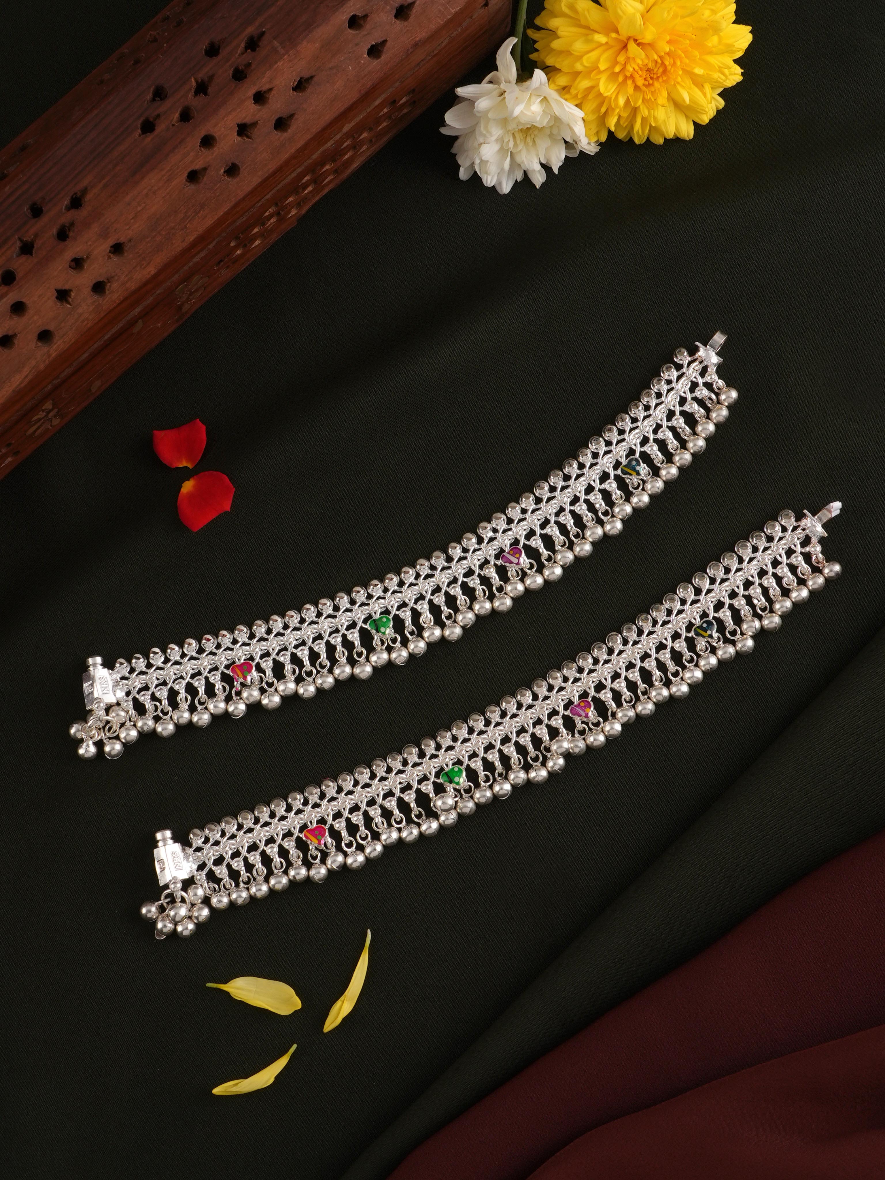 Traditional Silver Anklets with Bells | Sri Anu Jewellers