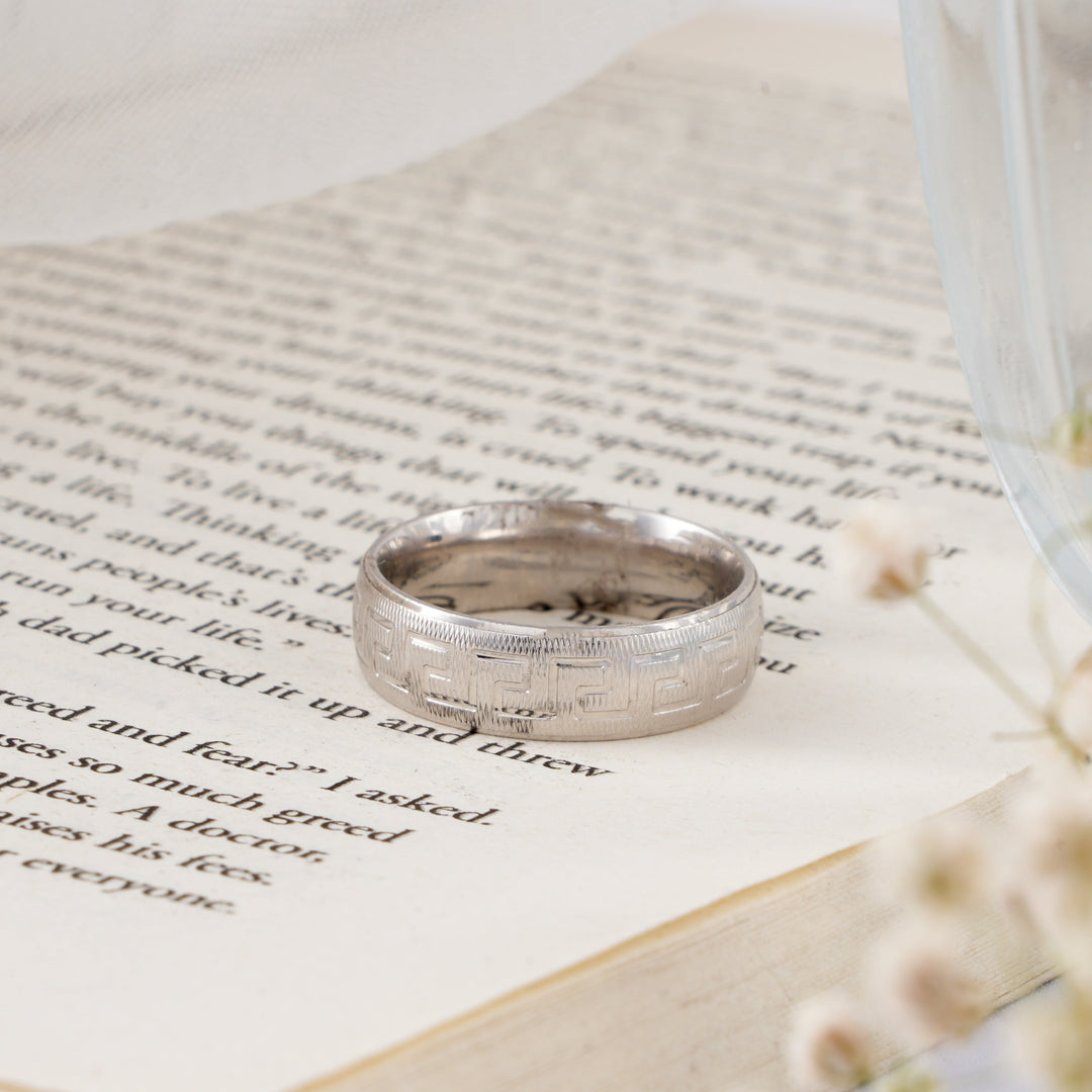 Greek Key Spinner Silver Ring