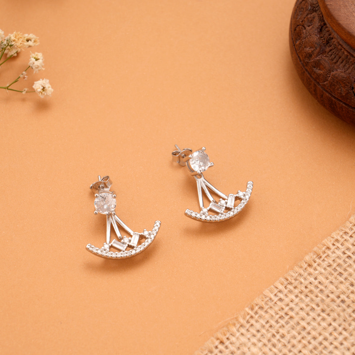 Stylish Silver Jacket 2 in 1 Earrings