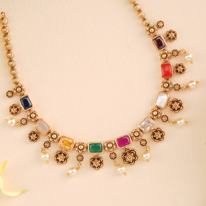 Navaratna Antique Drops Design Necklace