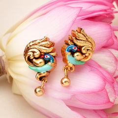 Peacock with Golden Ball Drops Nagas Earrings