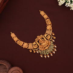 Temple Style Lakshmi Design Pearl Drop Gold Necklace