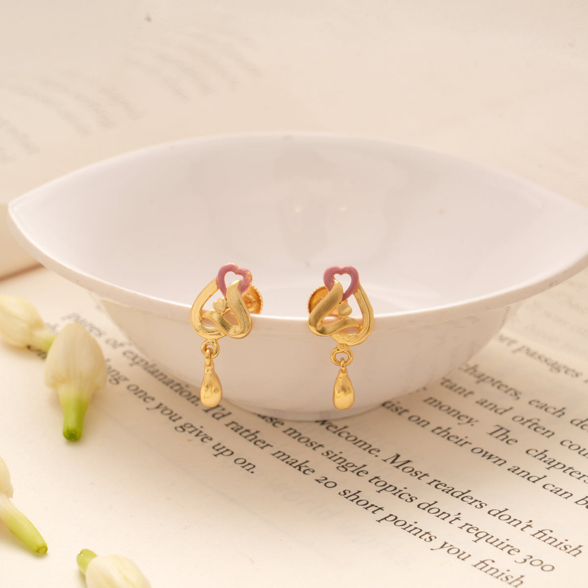 Pinky Heart Enamel Golden Earring
