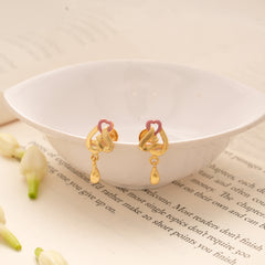 Pinky Heart Enamel Golden Earring